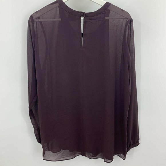 CAbi Entice Sheer Plum Blouse Top Long Sleeve Lg - Picture 10 of 11